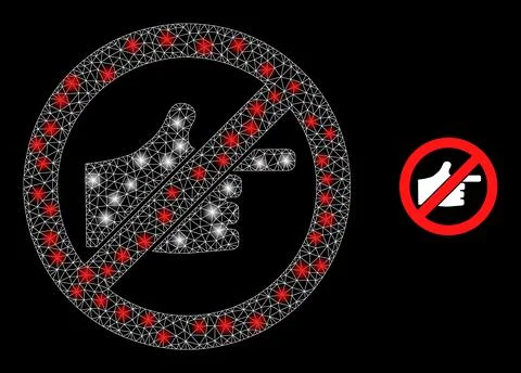 Stop Index Finger Icon - Wireframe Mesh with Sparkles Stock Illustration