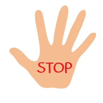 Stop inscription on hand. Blocking gesture. Failure refuse rejection sign Stock Illustration