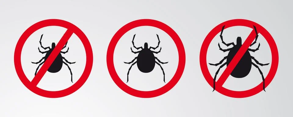 Stop insects! Stop ticks. Attention, danger ticks. Tick ??sign. Stock Illustration