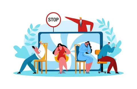 Stop internet addiction, vector illustration. People use modern mobile Stock Illustration