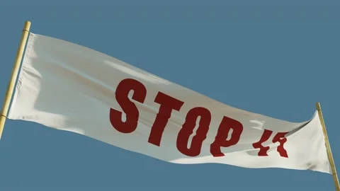 Stop It transparent banner waving on blue sky backdrop, isolated Stock Footage 171243511