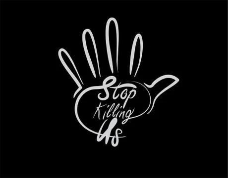 Stop Killing Us lettering text on White background in vector illustration Stock Illustration