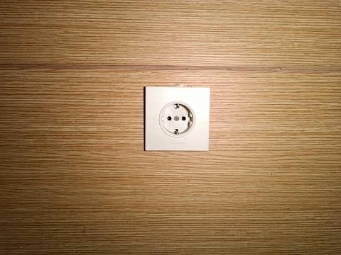 Stop Kontak or Electric Socket On A Wooden Wall Stock Photos