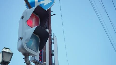 Stop light and Traffic light at intersection for people to walk in city of ja Stock Photos