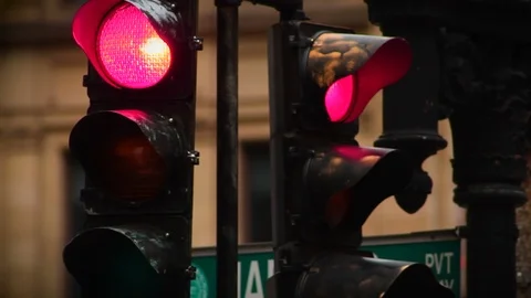 Stop Light Changes to Green - Downtown Boston, MA Stock Footage 88070069