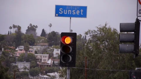 Stop Light Sunset Boulevard Silverlake 스톡 동영상 89507865