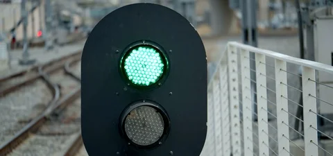 Stop Lights on Train Tracks, City Transportation Stock Footage 109489157