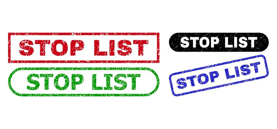 STOP LIST Rectangle Stamp Seals Using Grunged Texture Illustrazione stock