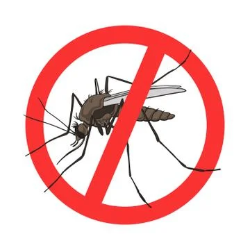 Stop mosquito sign, vector image in a red crossed out circle Stock Illustration