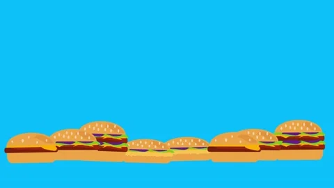 Stop motion animation of burgers, flat graphic design, blue screen chroma key Stock Footage 151022662