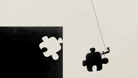 Stop motion. Animation. Business man, office worker holding puzzle and trying Video stock 252654586