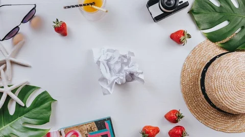 Stop motion animation, the calendar turns into airline tickets that the female h Stock Footage 128163954
