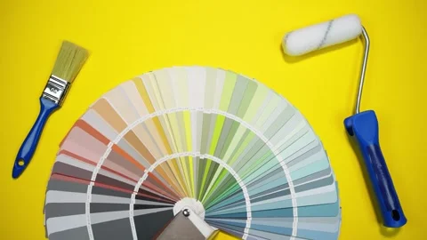 Stop motion animation choosing samples of wall paint. House renovation concept Stock Footage 248915088