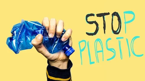 Stop motion animation. Concept of stop plastic pollution, global warming, rec Stock Footage 105432315