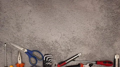 Stop motion animation of construction and diy tools disappearing from background Stock Footage 114624834