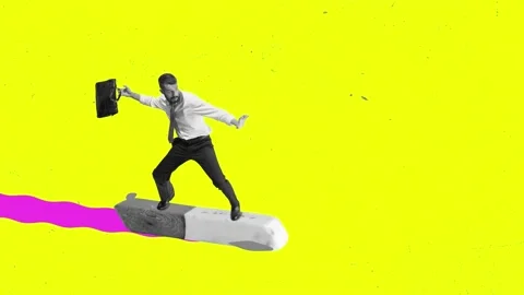 Stop motion, animation. Creative design with motivated employee rushing to work Stock Footage 225483874