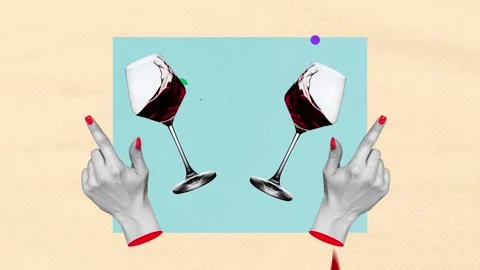 Stop motion, animation. Creative design. Cheerful women's meeting. Wine Stock Footage 265165210