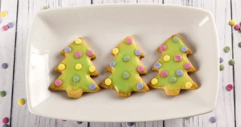 Stop Motion animation of delicious Christmas trees made of gingerbread cookies Stock Footage