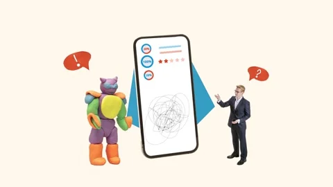 Stop motion. Animation. Employee working on analytics, developing phone version 動画素材 277647748