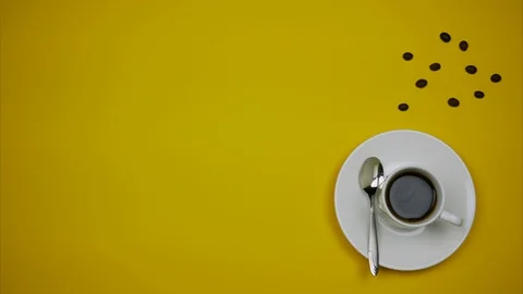 Stop motion animation espresso coffee cup on yellow background. Video stock 92328846