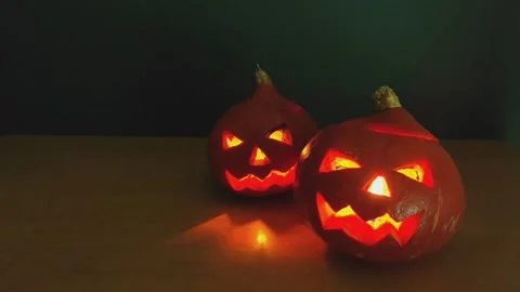 Stop motion animation featuring glowing pumpkin carved lanterns for halloween Stock-Footage 141386717