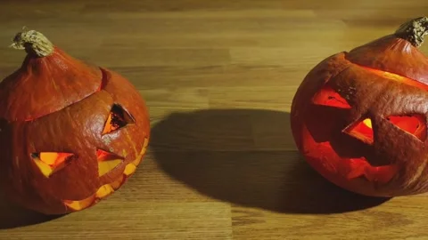 Stop motion animation featuring glowing pumpkin carved lanterns for halloween Stock-Footage 141386728