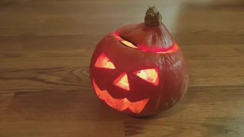 Stop motion animation featuring glowing pumpkin carved lanterns for halloween Stock-Footage 141386731