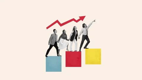 Stop motion. Animation. Group of motivated professionals go up following Video stock 303348575