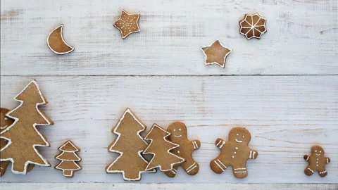 Stop motion animation with homemade gingerbread men Stock Footage 142528505