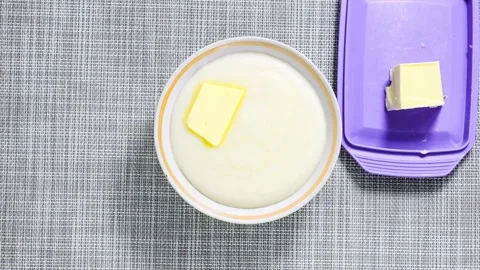 Stop motion animation. Ingredients for making semolina porridge. Stock Footage 151262706