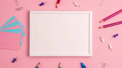 Stop motion animation mockup of pen, sticky note, notepad, marker, eraser 스톡 동영상 148298804