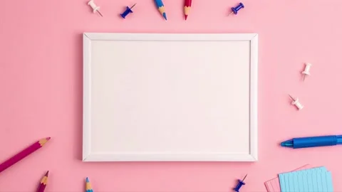 Stop motion animation mockup of pen, sticky note, notepad, marker, eraser 스톡 동영상 148298837