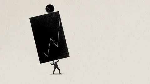 Stop motion. Animation. One exhausted man, businessman balancing between Video stock 252653027