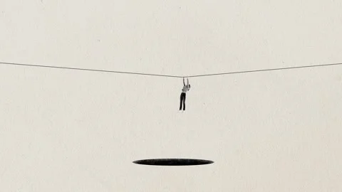 Stop motion. Animation. One girl, woman levitating and trying do not fall to Video stock 252654436