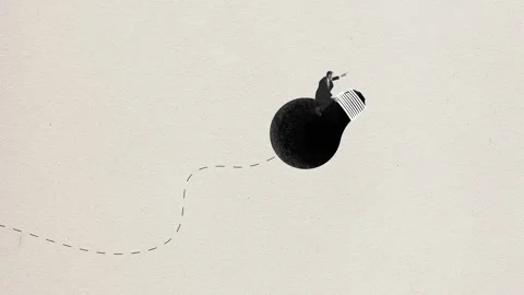 Stop motion. Animation. One happy businessman wearing suit riding on light bulb Video stock 252652969