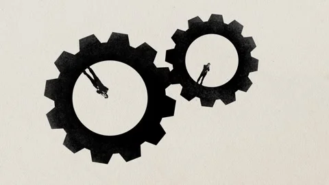 Stop motion. Animation. Pensive men, businessmen standing in gears and trying to Video stock 252654092