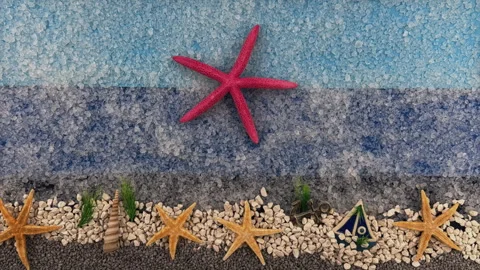 Stop Motion Animation of a Pink Starfish and Boat on Salt Crystal Sea Video stock 326205759