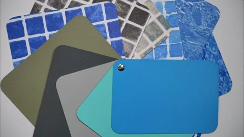 Stop motion animation of pool liner samples different colors Video stock 290231397