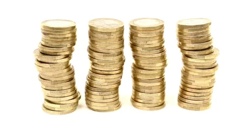 Stop motion animation Raising of coins stacks background and coin into a clear Vídeos de archivo 334028981