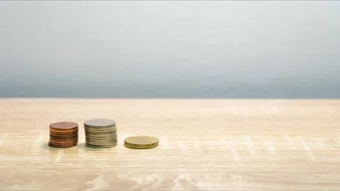 Stop motion animation Raising of thai baht coins stacks Stock-Footage 150175414