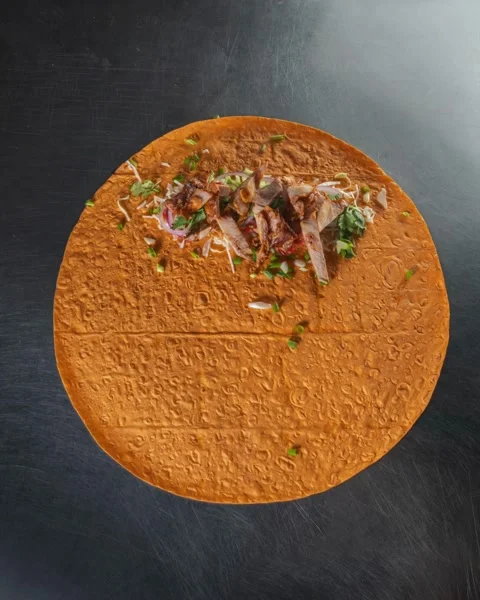 Stop motion animation of roll pork with spicy, lettuce, red onion , tomato and Stock Footage 168439432