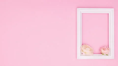 Stop motion animation of romantic white frame for text with roses flowers Stock Footage 137857261