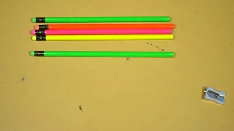 Stop motion animation of sharpening one of the pencils Stock Footage 71583768