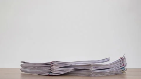 Stop motion animation Stacks overload document paper files Stock Footage 140091558