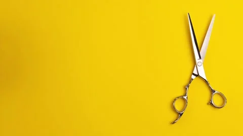 Stop motion animation template flat lay of professional hair cutting shears Stock Footage 150100999