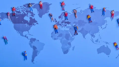 Stop motion of backpacker world travellers  - zoom in and zoom out. Stock Footage 128251421