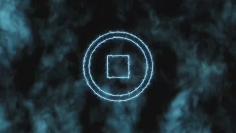 Stop motion. The blue stop button icon gradually increases and changes color to Stock Footage 142653588