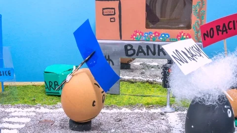 Stop motion of a brawls between the police and some vandals Видео 89903361