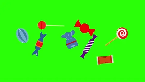 Stop motion candies group animation on green screen chroma key Stock Footage 150978249