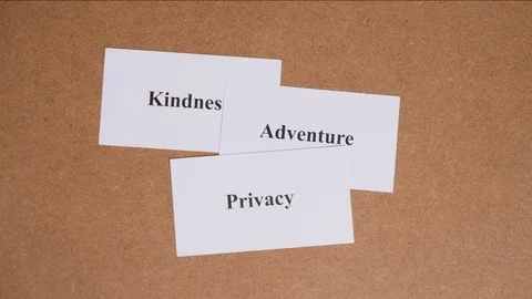 Stop motion, chaotic bunch of CORE VALUE words on paper cards are appearing Vídeo Stock 124749428